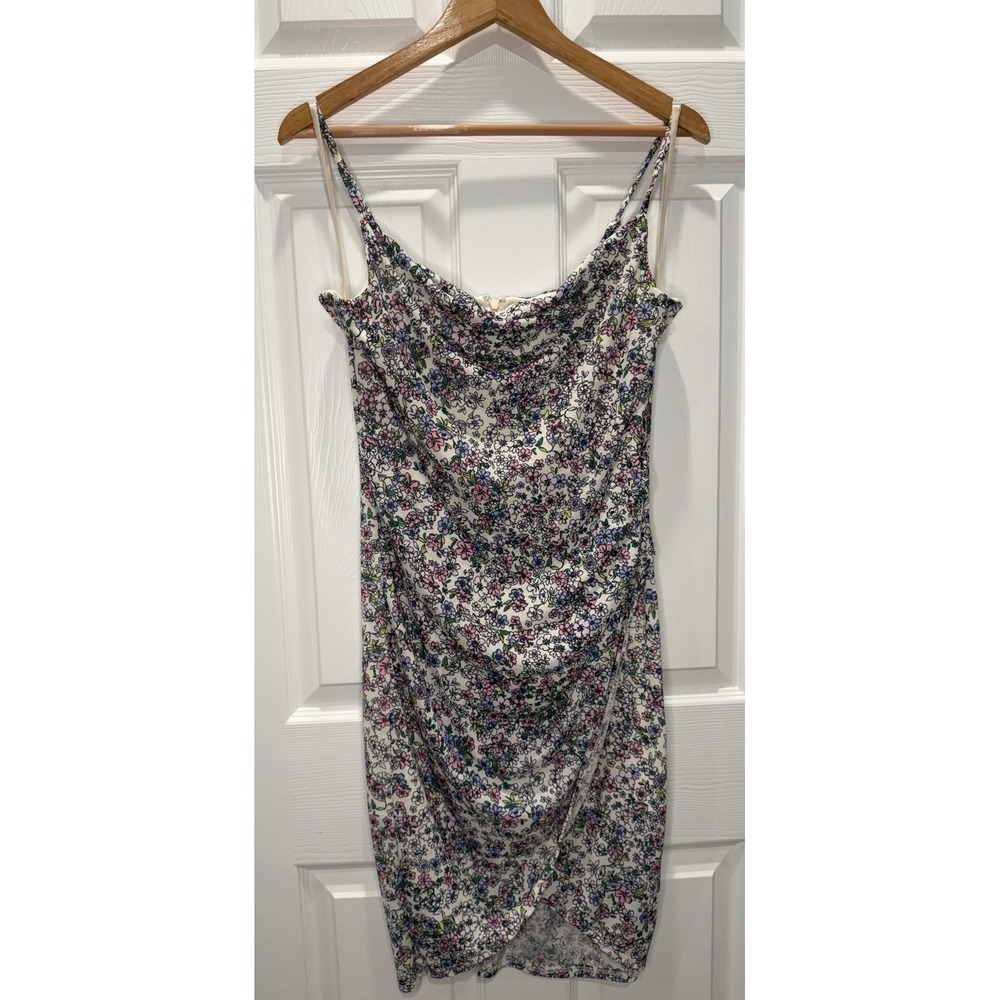 BCBGeneration Floral Ruched Tulip- Hem Cami Slip Dress Mini Cowl Neck 12 Party - Picture 2 of 8